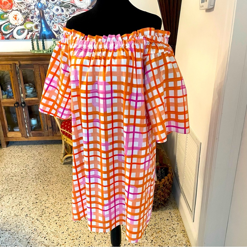On Or Off Shoulder Pastel Plaid Dress w/ 2 Fabulous Hidden Side Pockets